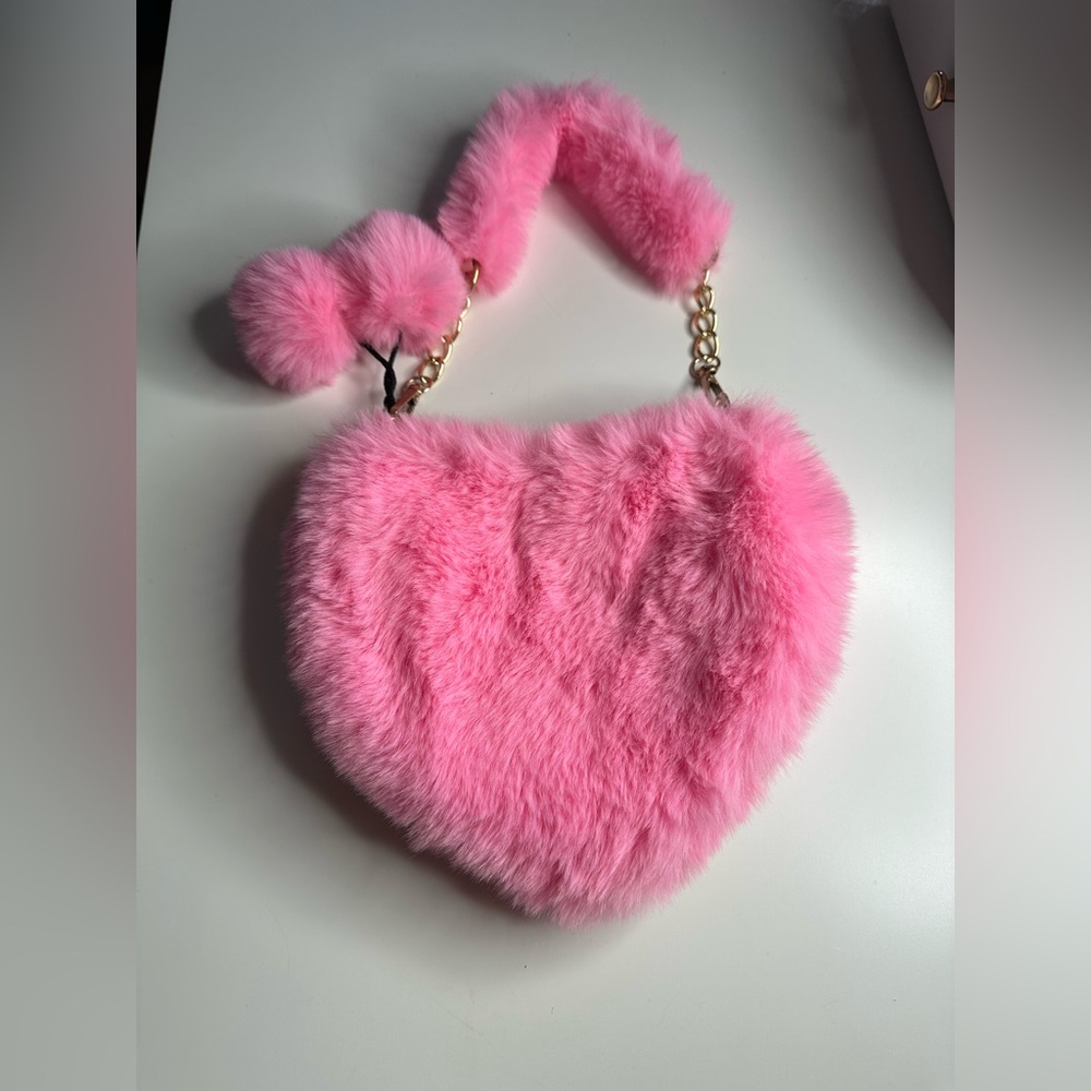 Pink Furry Heart-Shaped Bag NWOT